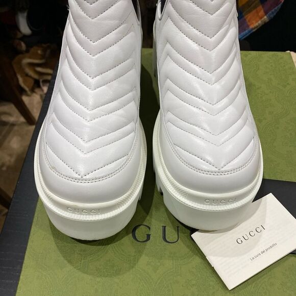 Gucci Frances Chelsea Boots Matelasse Chevron white Leather - Picture 4 of 11